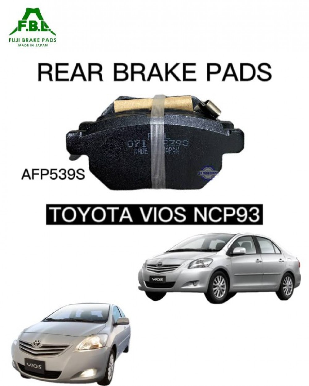 Toyota Vios NCP93 Rear Brake Pads FUJI AFP539S
